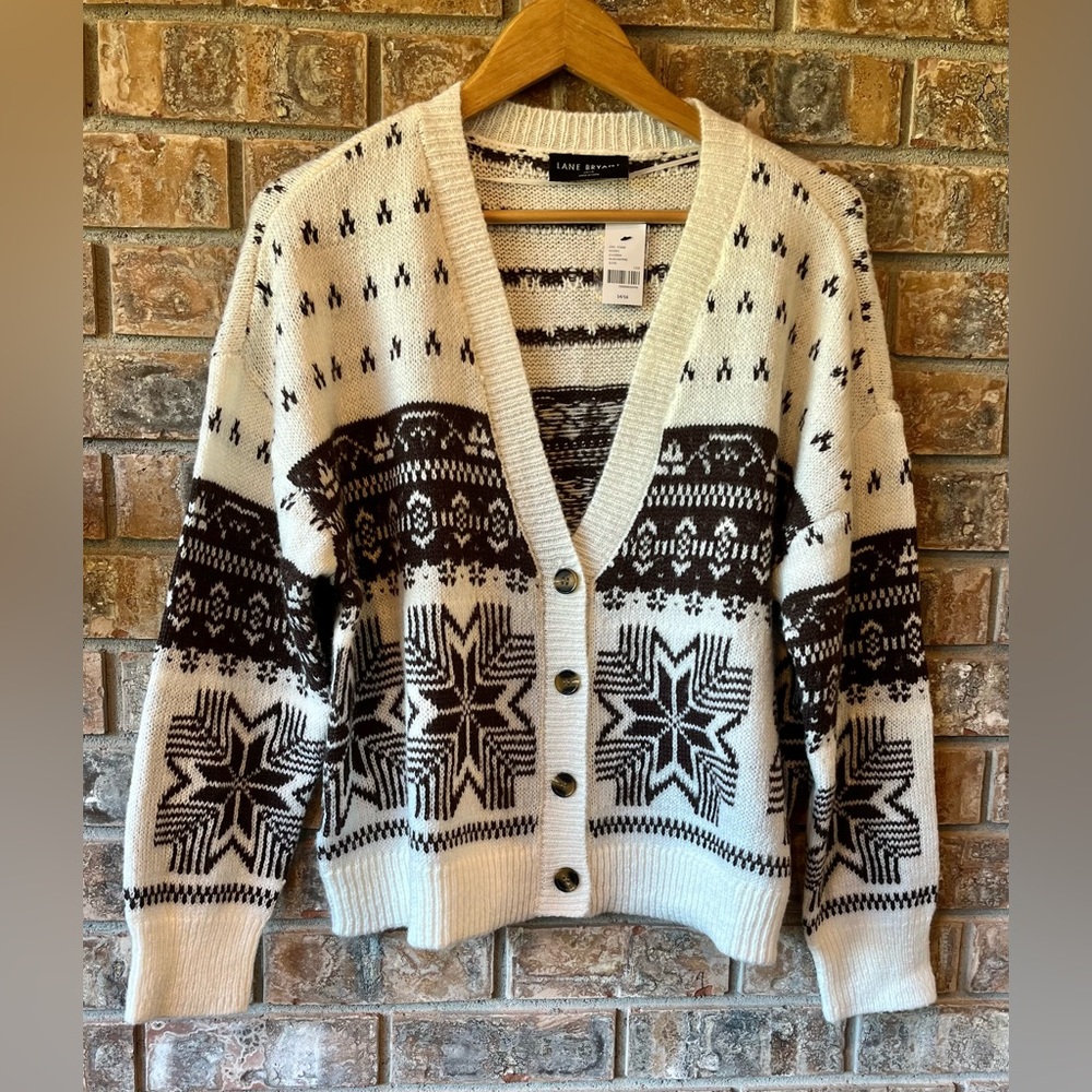 Lane Bryant Classic Button-Front Fair Isle Cardigan Size: 14/16 NEW WITH TAGS